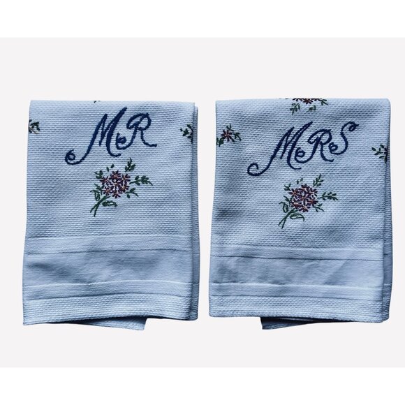 Mr. & Mrs. Hand Embroidered Tea Towels Set - Picture 2 of 14